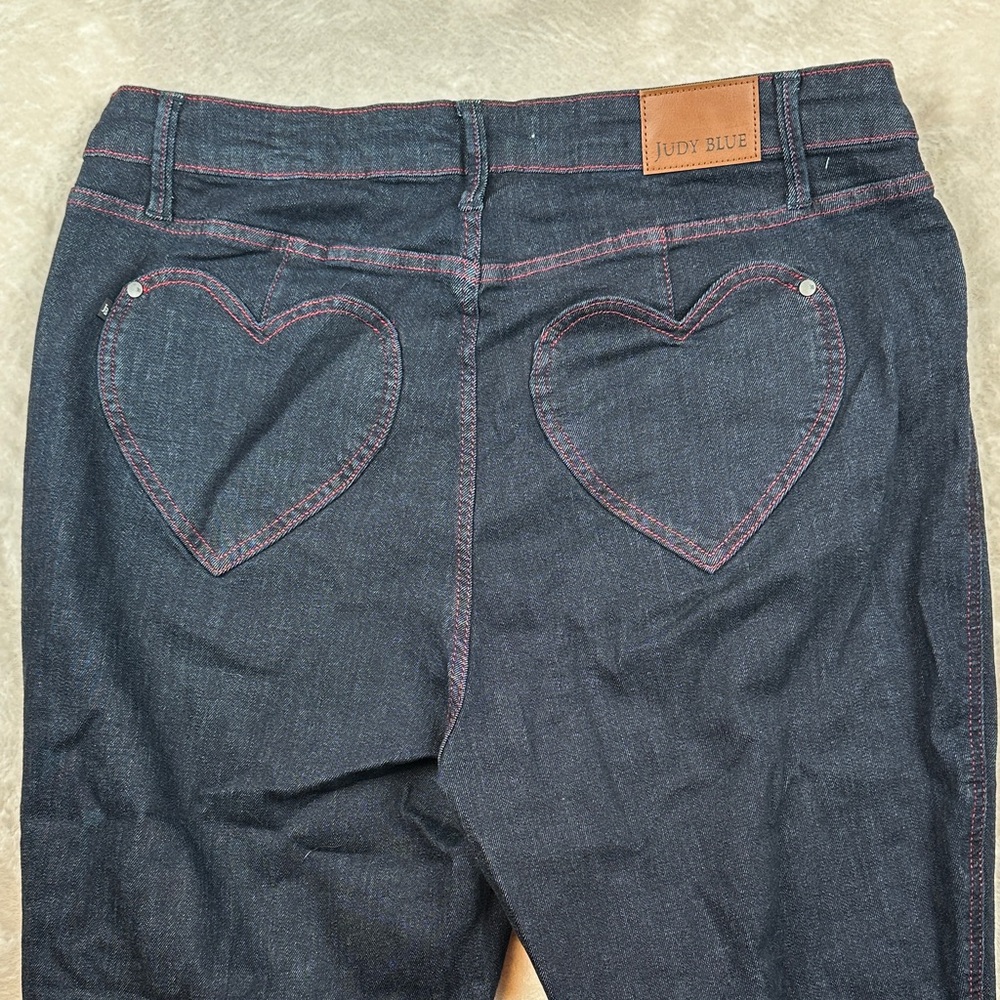 Judy Blue Dark Indigo High-Rise Jeans with Pink Stitching & Heart Pockets